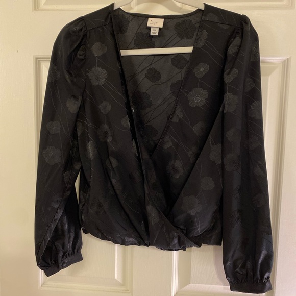 A New Day Silky Black Floral Blouse - Picture 1 of 3